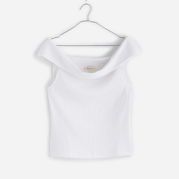 Madewell Ribbed Off-the-Shoulder Top in‎ Eyelet white size Medium NWT NR359 - Picture 1 of 14